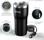 Wagan EL6101 12V Travel Car Heated Mug Portable 16oz Stainless Steel Anti-Spill Lid Slip Resistant Base Car Coffee Warmer Coffee Cup (Black)