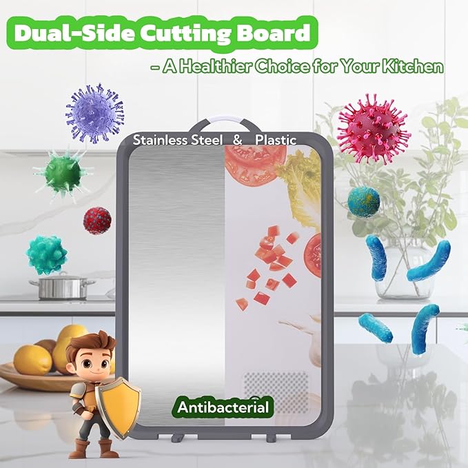 Titanium Cutting Board for Kitchen Large Cutting Boards Double-Sided Cutting Boards with Handle and Stand Stainless Steel Cutting Board and PP Chopping Board for Cutting Meats &Vegetables