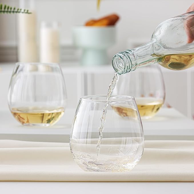 Stemless Wine Glasses Set of 4, 15oz Red & White Wine Glasses for Daily Use, Wedding, Birthdays, Housewarming Gift, Hosting, Home Bar, Evening Party(Clear)