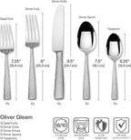 Mikasa, Oliver Gleam Flatware Service for 12, 65 Piece Set, 18/10 Stainless Steel, Silverware Set with Serving Utensils