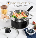 MICHELANGELO Nonstick 3 Quart Saucepan with Lid, Ceramic Small Sacuce pan with Steamer, Easy to Clean, Non-Toxic Saucepan, 3QT with Steamer, Black