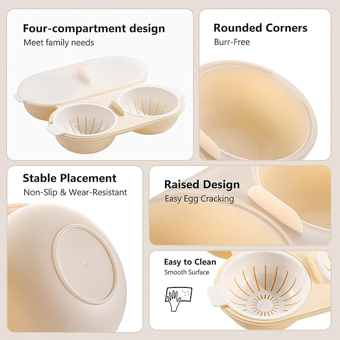 Li&Zhao Microwave Egg Poacher–4 Cavity Eggs Microwave Egg Cooker with Lid, Effortless to Cook and Clean, Perfect for Making Poached Eggs,Dishwasher Safe Double Layer Microwave Boiled Eggs