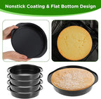 8" Round Cake Pan, 4Pcs Nonstick Cake Pans, Carbon Steel Baking Pans with Handle, Dishwasher Safe
