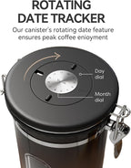 Veken Coffee Canister with Window,Airtight Stainless Steel Kitchen Food Storage Container, Date Tracker & Scoop for Grounds Coffee, Beans, Tea,Flour,Cereal,Sugar,22OZ,Copper
