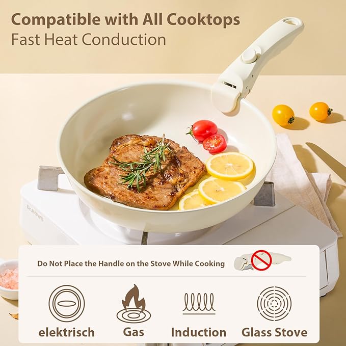 Pots and Pans Non Stick,16Pcs Ceramic Nonstick Cookware Sets, Induction Kitchen Set with Removable Handle, Cooking Frying Pans & Saucepans(PFOS, PFOA Free), Oven/Dishwasher/Fridge Safe, Space Saving