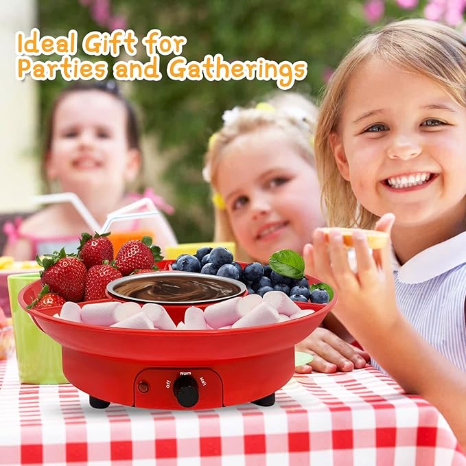 Fondue Pot Electric Set for Chocolate and Nacho Cheese, Chocolate Fondue Kit with Dipping Forks, Temperature Control, 9-ounce Detachable Bowl, Gift Set Date Night Idea Movie Night Game Night Gift Set