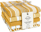 Assorted Kitchen Towels 16x26 Inch 100% Cotton Set of 5 - Dish Cloths Towels with Hanging Loop - Soft Absorbent Washable Tea Towels for Kitchen - Quick Drying Dish Towels Mustard Yellow