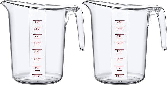 Amazing Abby - Melissa - Unbreakable Plastic Measuring Pitcher (2-Pack), Food-Grade Measuring Jug, 16-Cup Capacity (4-Quart), Stackable and Dishwasher-Safe, Great for Oil, Vinegar, Flour, More
