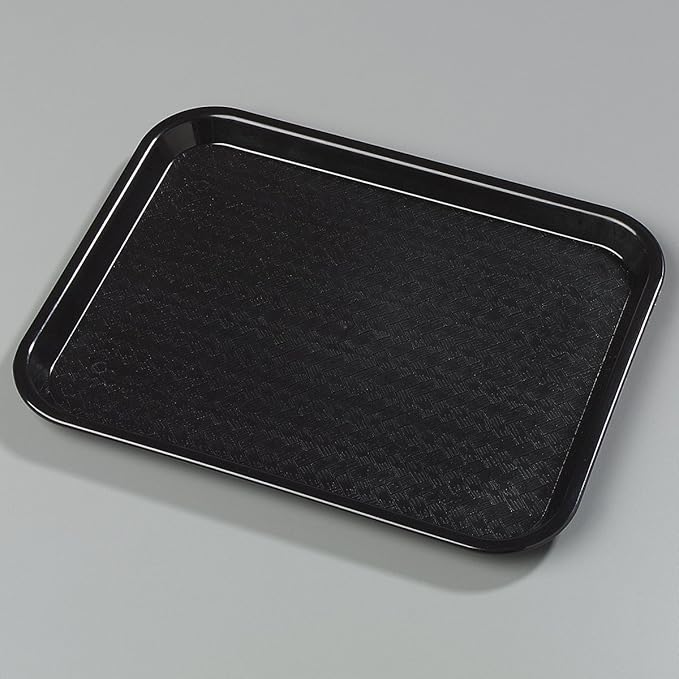 Carlisle FoodService Products Cafe Fast Food Cafeteria Tray with Patterned Surface for Cafeterias, Fast Food, And Dining Room, Plastic, 17.87 X 14 X 0.98 Inches, Black, (Pack of 12)