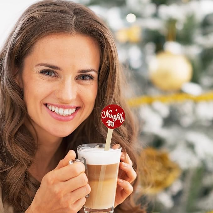 Jinei 120 Pcs Christmas Wooden Coffee Stirrers Wood Cocktail Coffee Stir Sticks Disposable Drink Stirrers for Stirring Hot Chocolate Milkshake Restaurant Home Office (Classic Style)