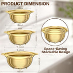 Stainless Steel Strainers for Kitchen, Stainless Steel Colander, Kitchen Strainer for Pasta Fruits Vegetables, 3 Pack Strainers and Colanders(2QT, 3QT, 5QT), Rust-Proof & Dishwasher Safe, Gold