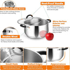 P&P CHEF Stainless Steel Stock Pot, 4 Qt Cooking Soup Pot with Visible Lid for Pasta, Tri-Ply Bottom & Dual Heatproof Handles, For Induction Gas All Stoves, Non-Toxic & Dishwasher Safe