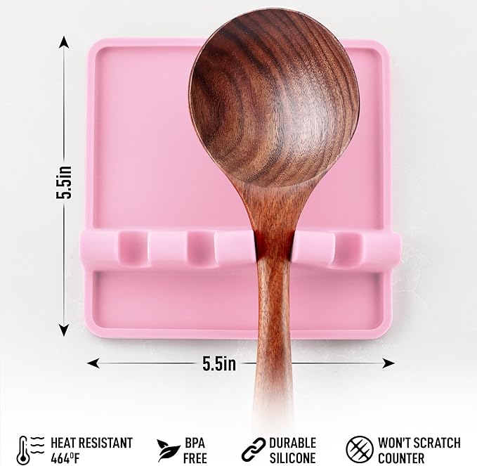 Zulay Kitchen Silicone Utensil Rest with Drip Pad for Multiple Utensils - BPA-Free, Heat-Resistant Spoon Rest & Spoon Holder for Stove Top - Kitchen Utensil Holder for Ladles & Tongs - Pink