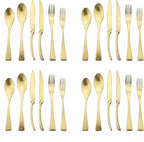 Luxury 18/10 Stainless Steel Matte Champagne gold Cutlery Flatware Set - Utensil Set Steak Spoons and Forks Knife Silverware Set,Service for 4 (24-Piece)