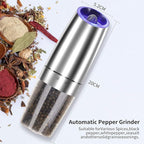 Gravity Electric Pepper and Salt Grinder Set, Adjustable Coarseness, Automatic Shakers Mill Grinder with LED Light, Battery Powered, Upgraded Larger Capacity, One Hand Operated (Sliver 2 Pack)