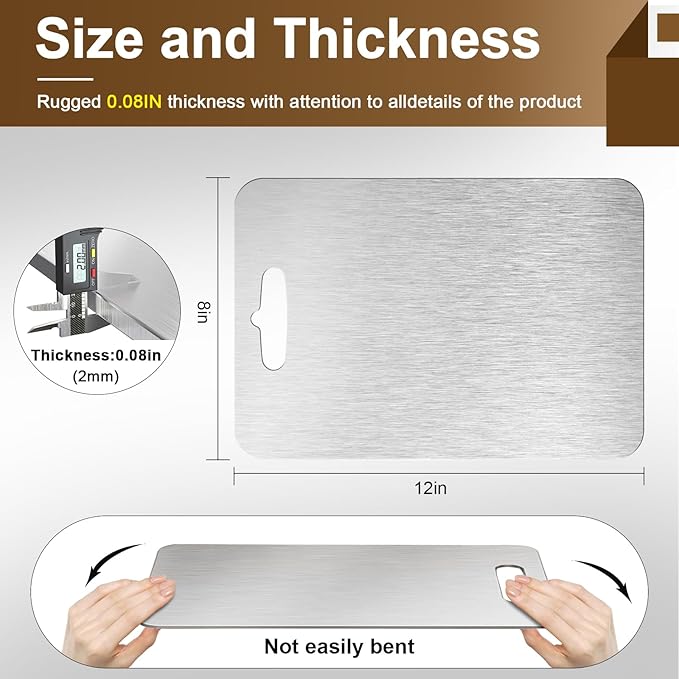 Titanium Cutting Board - 100% Pure Titanium Cutting Boards for Kitchen, Double Sided Medical-grade Cutting Mat for Easy to Clean, Ideal for Home & Outdoor Cooking (8" x 12" x 0.08")