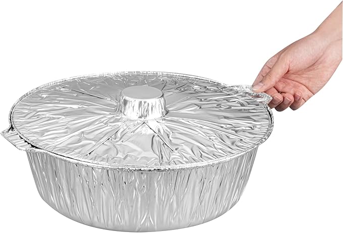 Foil Lux 8.5 Quart Pans And Lids, 10 Disposable Pots With Lids - Oven-Ready, Stove Compatible, Aluminum Foil Baking Pans, Freezable, For Outdoor Camping, Vacation, Picnic, And More - Restaurantware