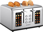 4 Slice Touch Screen Toaster, Stainless Steel Toaster with Wide Slots for Bagels and Bread, Reheat/Defrost/Cancel Functions, Removable Crumb Tray, Silver