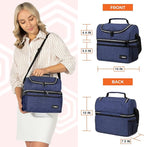 OPUX Lunch Box For Men Women, Insulated Large Lunch Bag Adult Work, Double Decker Lunchbox Meal Prep Dual Compartment Leakproof Lunch Cooler, Soft Lunch Pail Tote Boys Girls Kids School, Navy Blue 12L