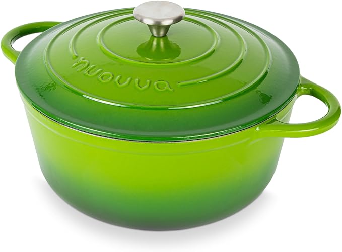 Nuovva Enamelled Cast Iron Dutch Oven Pot with Lid – 6.4 Quart Non Stick Casserole Pot – Heavy Duty & Oven Safe up to 500° F for Bread Baking, Braising, Stews, Roasting – 28cm Green