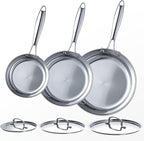 Non Toxic Frying Pan Set with Lids 6 Pcs Fry Pan Set,8,10,12 Inch Frying Pans with Stainless Steel Lids,Stay-Cool Handles, Dishwasher Safe, Works on All Stovetops (Induction, Gas, Electric)