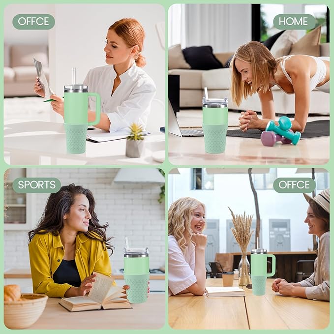 Silicone Boot for Stanley, Cup Bottom Protector Sleeve Accessories for Stanley Quencher H2.0 FlowState Tumbler 20oz/30oz/Stanley Adventure Quencher Tumbler 24oz (Light Green)