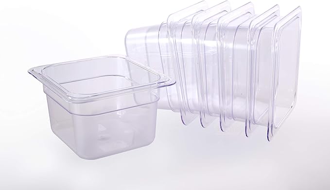 YBSVO 1/6 Size Polycarbonate Food Pans,4"Deep,Clear - Pack of 6