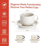 Sweese Porcelain Cappuccino Cups Set - 8 oz Stackable Coffee Mugs with Saucers, Metal Stand, Dove Grey, Set of 4