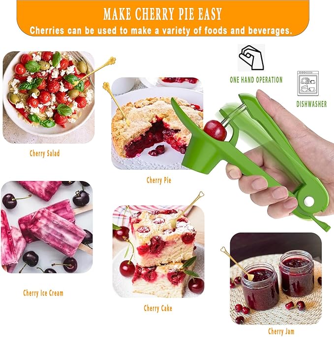 Cherry Pitter Tool;Cherry Remove Heavy Duty Stainless Steel Fruit Core Stoner Seed Cherries Tool With Lock Design For Making Fresh Cherry Jam By Hand; Gold Fruit Spoon & Fork one Set Including