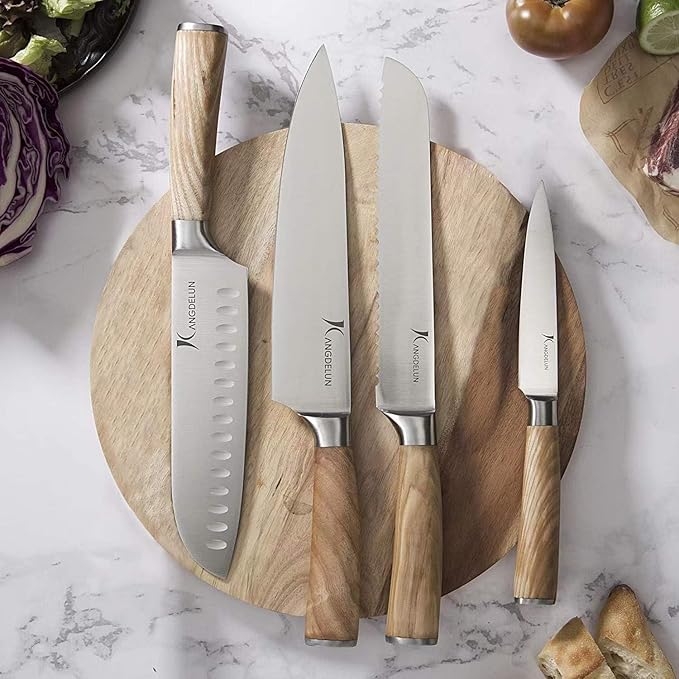 Natura Series 4 PCS Chef Knife Set with Gift Box, Ultra Sharp Kitchen Knives with Natural Wooden Handles