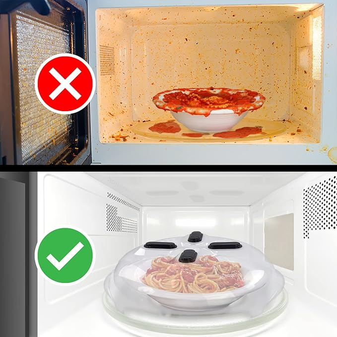 Magnetic Splatter Cover, 12-Inch Clear BPA-Free Food Lid, Vented Plate Guard with Steam Vents, Anti-Splash Microwave Lid, Dishwasher Safe, Space-Saving Magnetic Storage - Onyx 2 Pack