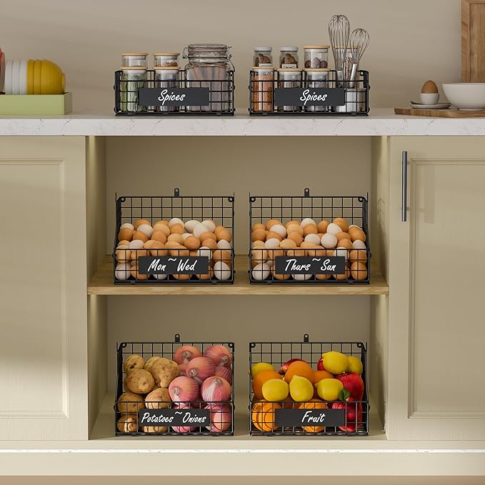 keomaisyto Egg Holder Countertop with Nameplate to Separate Eggs, 3 Tier Stackable Wire Storage Baskets for Gathering Fresh Eggs, Large Egg Rack for Countertop/Wall-Mounted, Medium (Patent Pending)