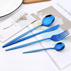Blue 36-Pieces Silverware Flatware Mirror Polished Dinnerware, 18/0 Stainless Steel Cutlery Set For Home Kitchen Party Hotel Restaurant Wedding Service for 6
