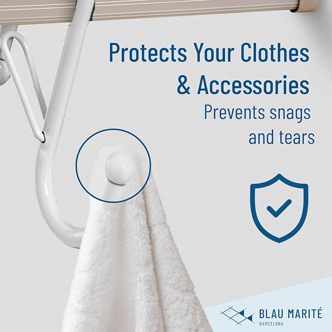 6-Pack Metal S Hooks for Hanging – Heavy-Duty S-Shaped Hook with Safety Buckle – Fits Bars up to 1.2 in – Anti-Drop S-Hooks for Closet, Wardrobes & Storage – White (Large)