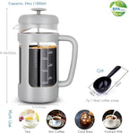 Easyworkz French Press 34 oz Coffee Tea Maker with Borosilicate Glass,Soft Grip Handle,Light Grey