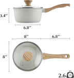 SENSARTE White Ceramic Nonstick Saucepan with Lid Set, Small Cooking Pot with Stay Cool Handle, Induction Compatible Saucepot, White Granite Coating, PFOA/PFAS Free, 1.5 + 2.5QT