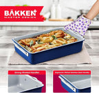 BAKKENMASTER Square Cake Pan - Aluminized Steel, Ceramic Non-Stick Coating, Non-Toxic, Ideal Size, Heavy-Duty, Elevate Your Baking with Durability and Style
