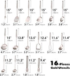 18/10 Stainless Steel Cooking Utensils Set - 16 PCS All Metal Kitchen Tools, Serving Utensils - Whisk, Masher, Fork, Tongs, Solid/Slotted Spoon, Spatula, Turner, Ladle, Skimmer, Pasta, Large Spoon Set