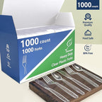 1000 Count Extra Heavy Duty Clear Plastic Forks Disposable, BPA-Free, Heat Resistant, Durable Disposable Forks Bulk for Catering & Events - Plastic Forks heavy duty for Party Supplies