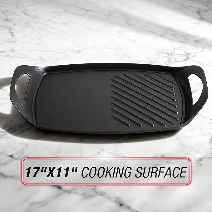 Techwood Stove Top Griddle, 17"X11" Nonstick Double Burner Griddle Pan for Indoor/Outdoor Cooking, PFOA Free, Oven & Broiler Safe, Compatible with Multiple Stovetops, Dishwasher Safe