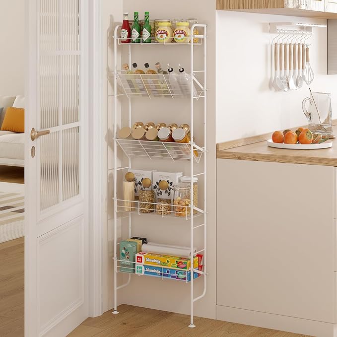bukfen Behind The Door Organizers,5-Tier Narrow Bathroom Kitchen Shelf,Kitchen Pantry Door Organization and Storage,Wall Storage,Spice Racks,Book Shelf,Multi Functional Shelf for Home,1 Pack