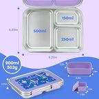 MaMix Kids Lunch Box Stainless Steel,3 Compartments Leak-Proof Bento Box for Kids for Sandwich, Lunch Containers Freezer Safe (purple)
