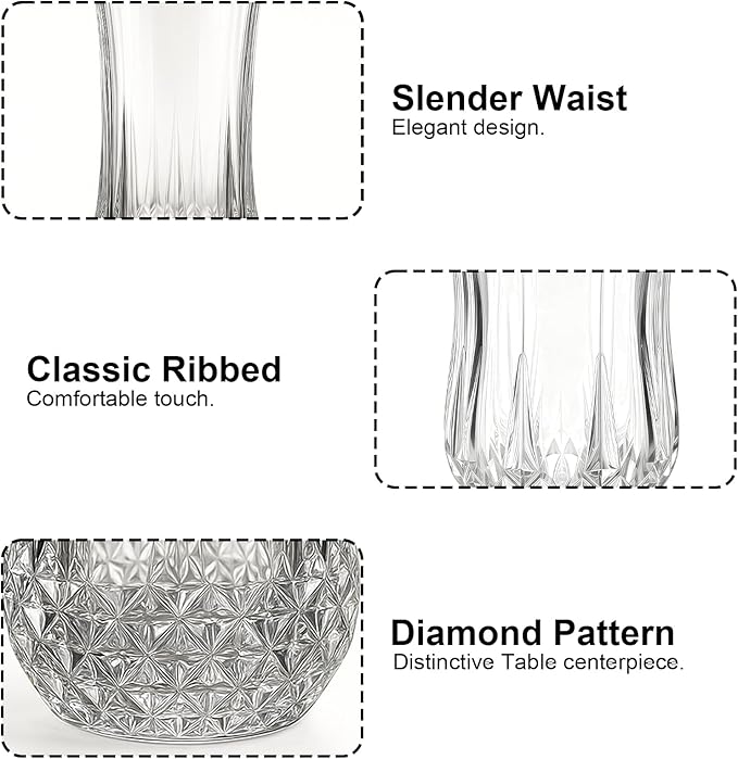 Ruckae Drinking Glasses Set of 8,11 oz and 7 oz Kitchen Water Glass Cups Set,Clear Curvature Glassware Dishwasher Safe,Mixed Drinkware for Beer,Juice,Cocktail,Whiskey,Milk and Various Mixed Drinks