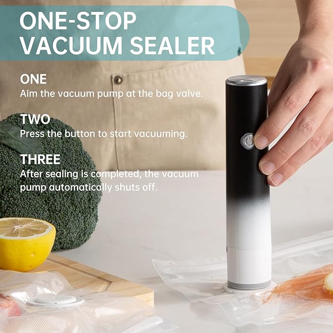 Vacuum Sealer, Handheld Compact Vacuum Sealer for Food Fresh & Save Meal Prep Sous Vide, Portable Cordless Vacuum Machine for Travel, with 22 Reusable Vacuum Bags, Black