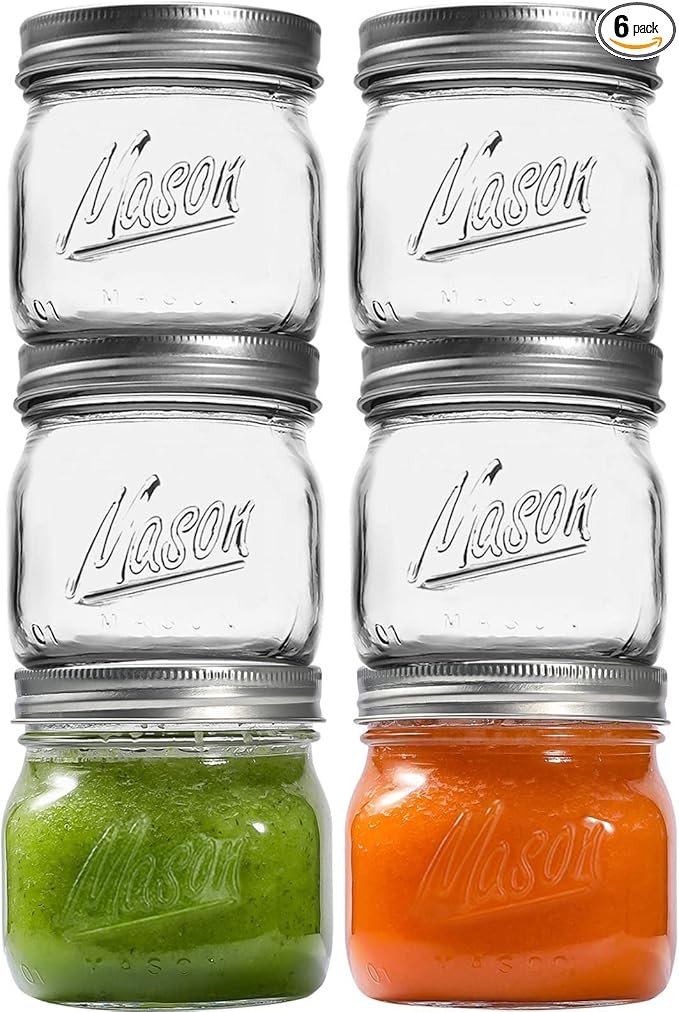 6PCS Wide Mouth Mason Jars 16oz with Airtight Lids and Bands, Canning Jars with Crystal Glass for Food Storage, Spice Jars, Canning, DIY Projects, Jam, Jelly, Honey, Preserving, Drinking