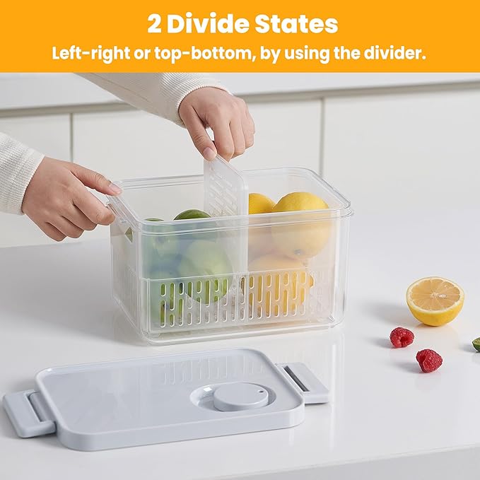 vacane 3 Pack Produce Saver with Removable Colanders, Clear Fruit Containers for Fridge Dishwasher Safe Lettuce Keeper Berry Containers, Keep Vegetable Food Fresh