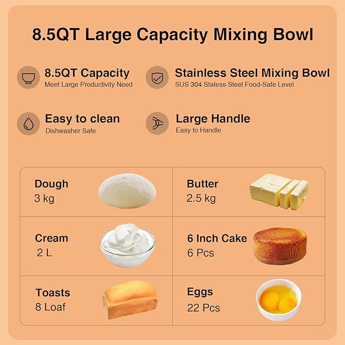 9.5 QT Double Handle KUCCU Stand Mixer, 6 Speed with Pulse Electric Kitchen Mixer, 660W Tilt-Head Food Mixer with Dishwasher-Safe Dough Hook, Flat Beater, Whisk, Splash Guard for home baking (Silver)