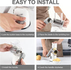 Cambom 5 in 1 Rotary Cheese Grater Hand Crank Cheese Shredder for Fresh Cheese, Vegetable, Nuts,Non-slip Suction Base, Five Blades, White