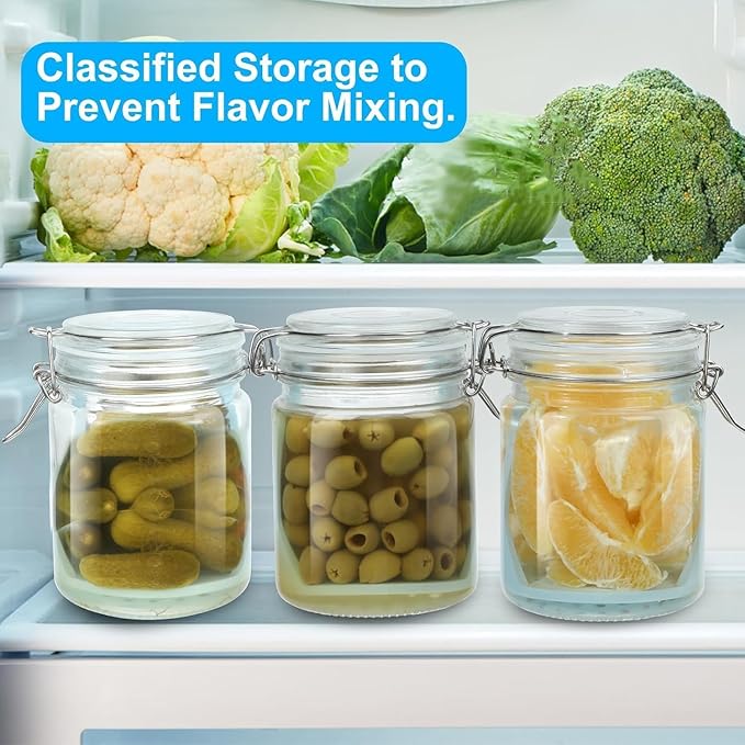 2 Pack Glass Pickle Jar with Strainer, 25oz Pickle Container With Pickle Holder Keeper Lifter, Pickle Storage Flip Jar with Leak Proof Airtight Lid for Olives, Gherkins, Sliced Pickles