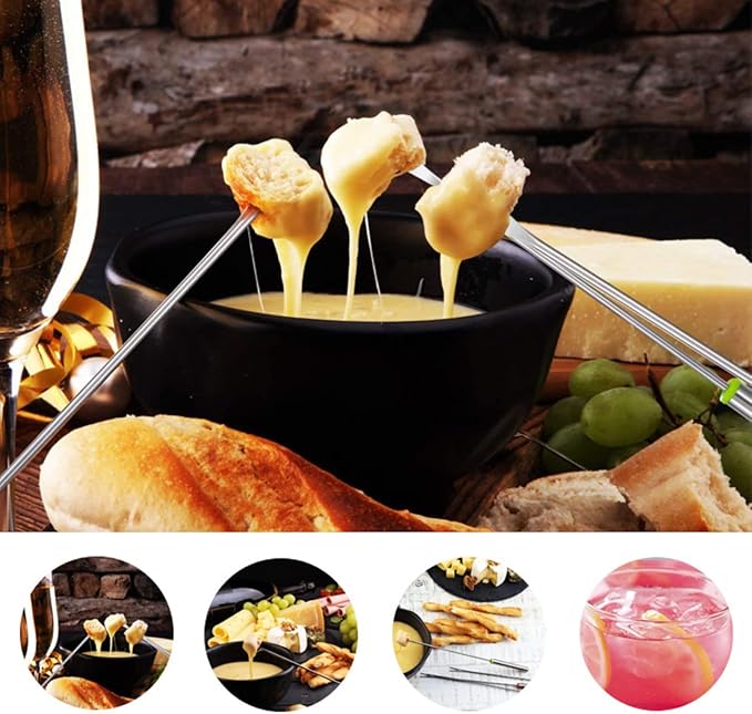 6PCS Stainless Steel Fondue Forks - 9.5 Inch, Colored Coding, Set of 6 for Hot Pot, Barbecue, Fruits, Vegetables